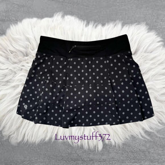 Cute Lululemon Black & Gray Polka Dot Pace Rival Skirt Tennis or Pickleball - Picture 1 of 5
